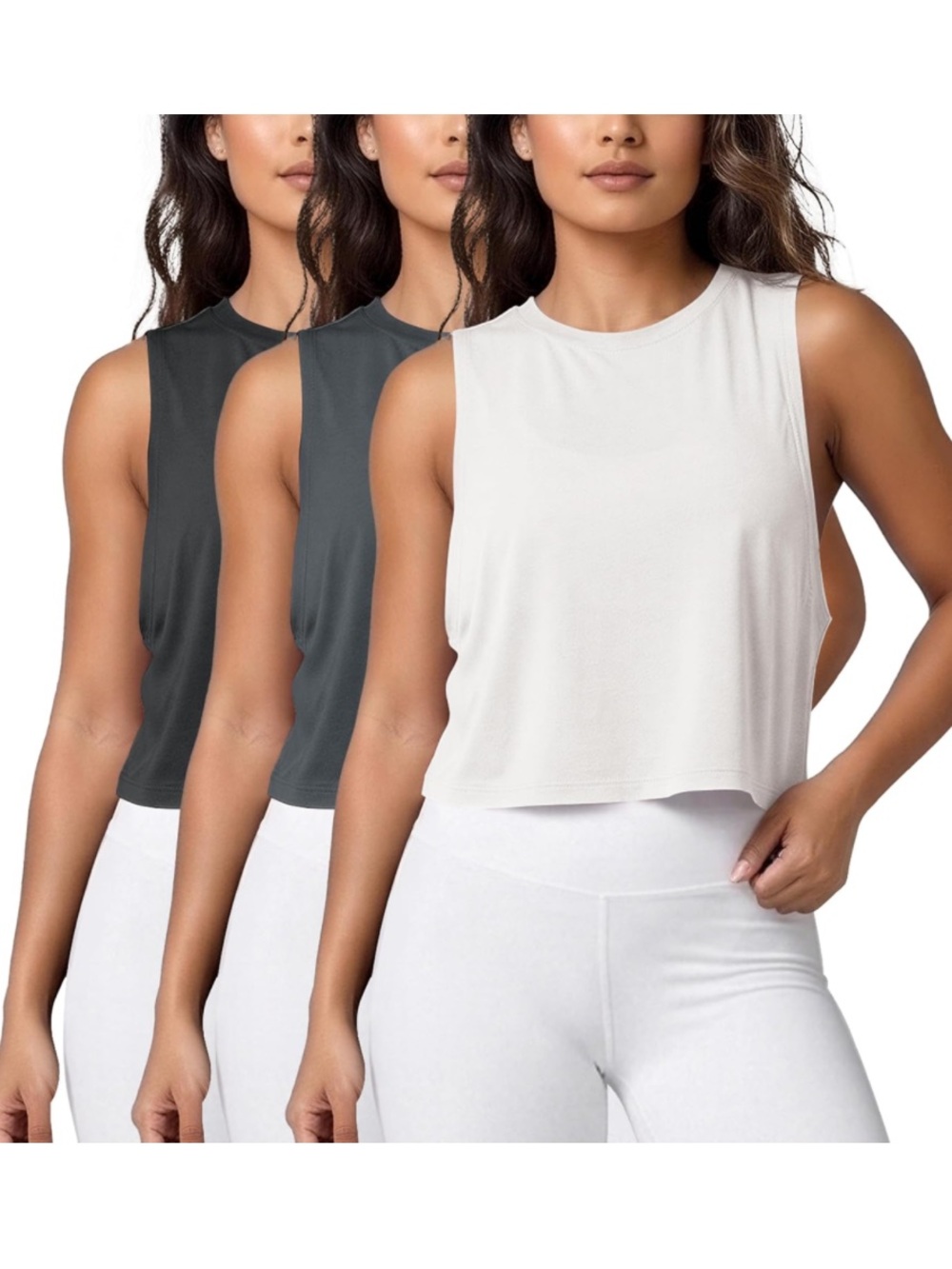 ODODOS 3-Pack Loose Tank Tops Sleeveless Athletic Yoga Shirts Women's Cropped